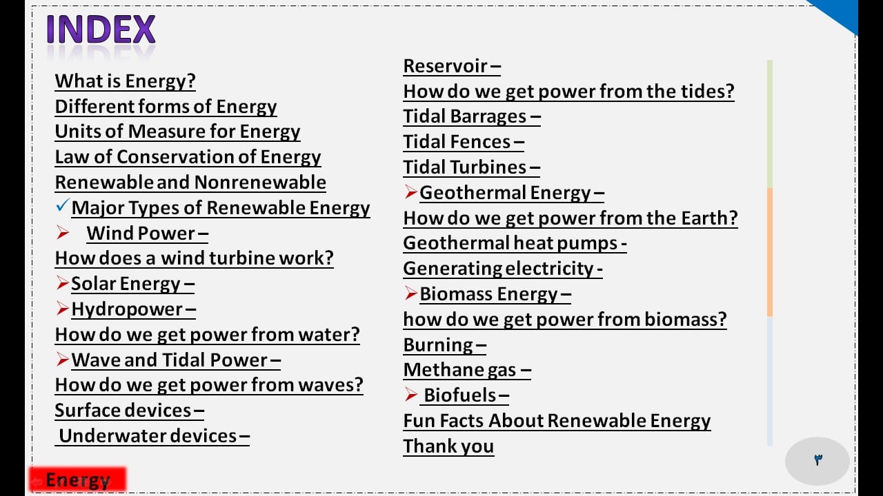 اسلاید فهرست مطالب محصول پاورپوینت انگلیسی انرژی